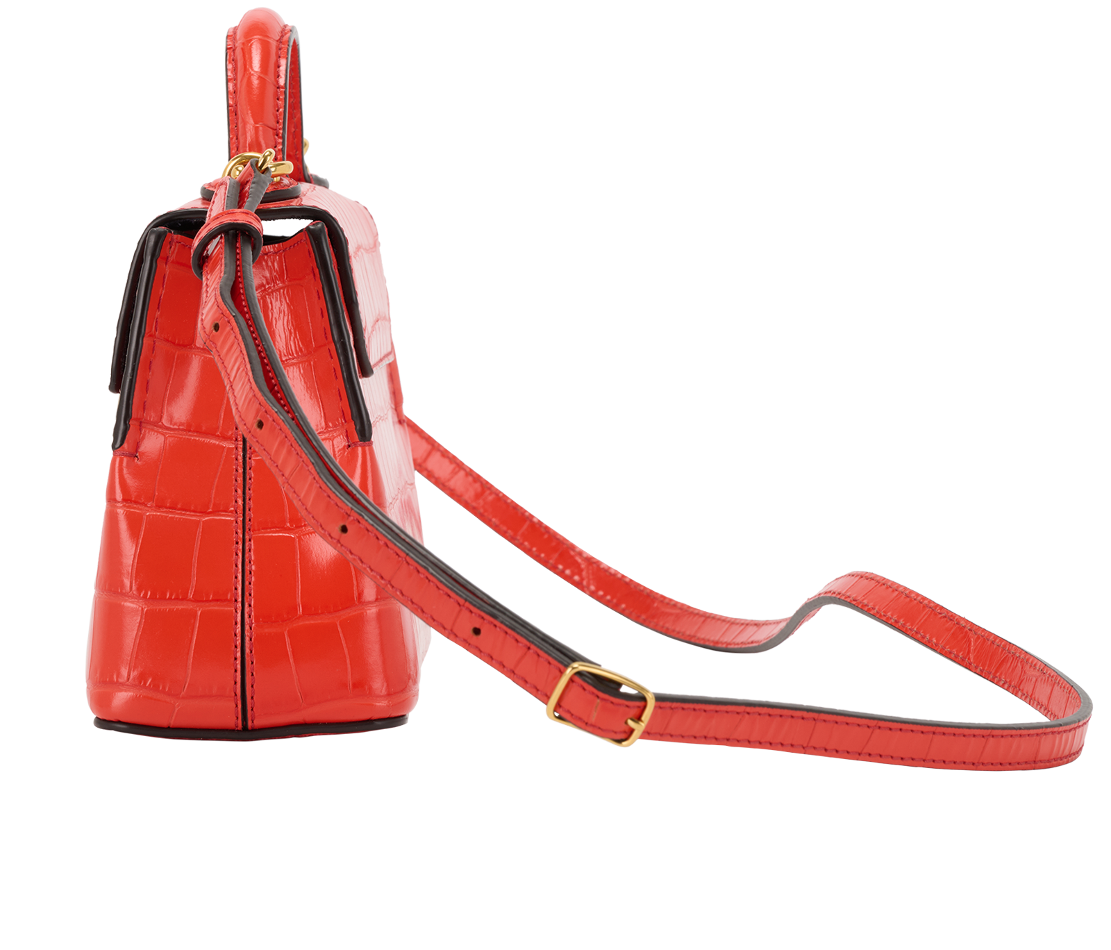 Micro Seaton Croc Embossed Bag, &pound;330, Handbags, Orange, Leather, Bottom view